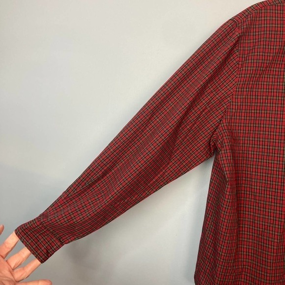 Karen Scott Red Green Plaid Velvet Trim Poinsettia Collar Button Up Shirt Size M - Picture 11 of 12